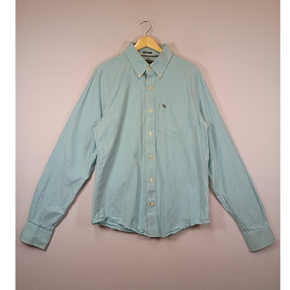 Preppy Coastal Abercrombie & Fitch Mens Large Teal White Striped Muscle Shirt